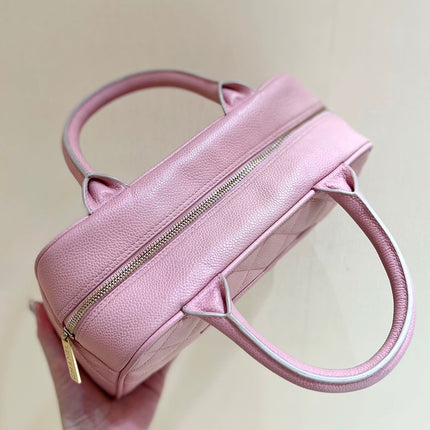25S CHANEL QUILTED CAVIAR BOWLING BAG 27 IN PINK CALFSKIN