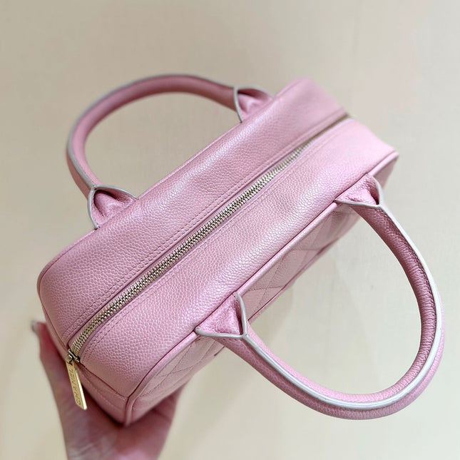 25S CHANEL QUILTED CAVIAR BOWLING BAG 27 IN PINK CALFSKIN