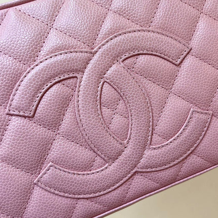 25S CHANEL QUILTED CAVIAR BOWLING BAG 27 IN PINK CALFSKIN
