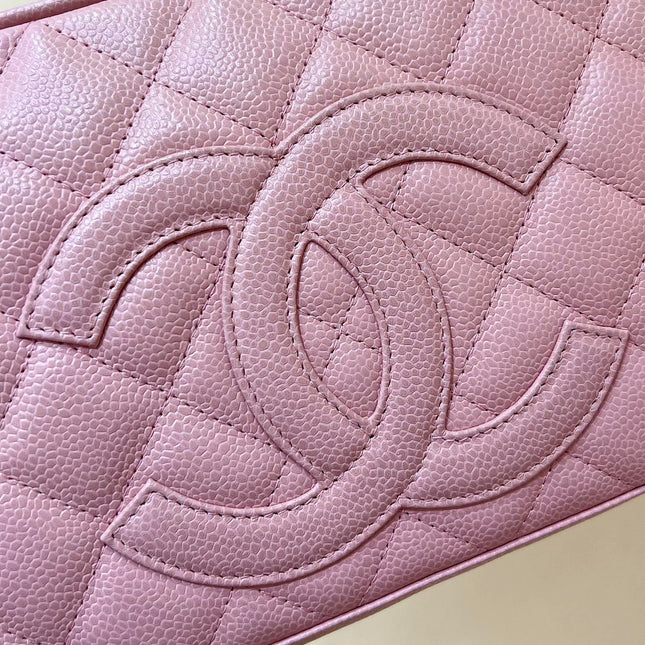 25S CHANEL QUILTED CAVIAR BOWLING BAG 27 IN PINK CALFSKIN