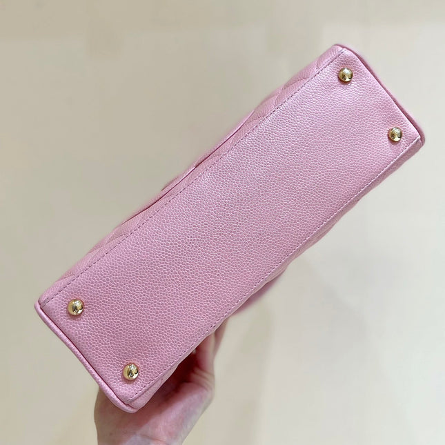 25S CHANEL QUILTED CAVIAR BOWLING BAG 27 IN PINK CALFSKIN