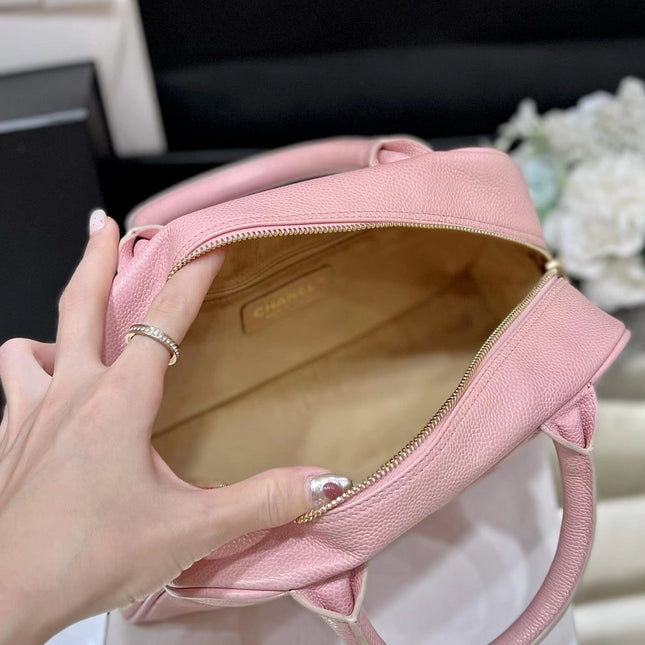 25S CHANEL QUILTED CAVIAR BOWLING BAG 27 IN PINK CALFSKIN