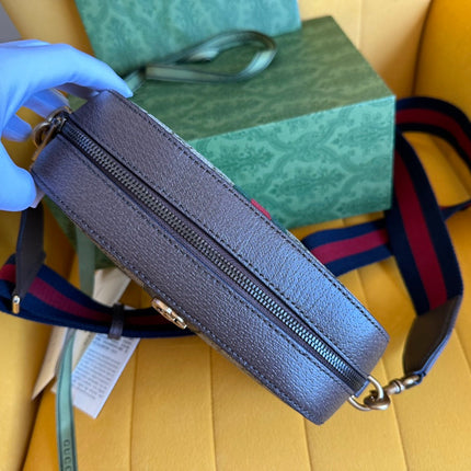 GG OPHIDIA SMALL 24 IN BEIGE CANVAS AND BROWN CALFSKIN