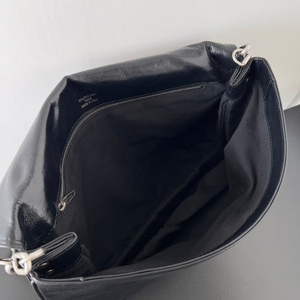 BB SOFT FLAP BAG 36 IN BLACK PEACH CALFSKIN SILVER HARDWARE