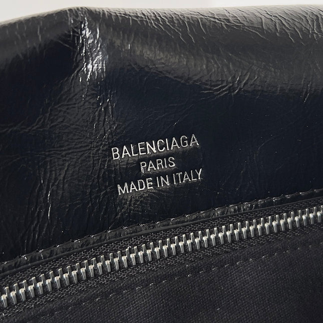 BB SOFT FLAP BAG 36 IN BLACK PEACH CALFSKIN SILVER HARDWARE