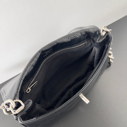 BB SOFT FLAP BAG 25 IN BLACK PEACH CALFSKIN SILVER HARDWARE