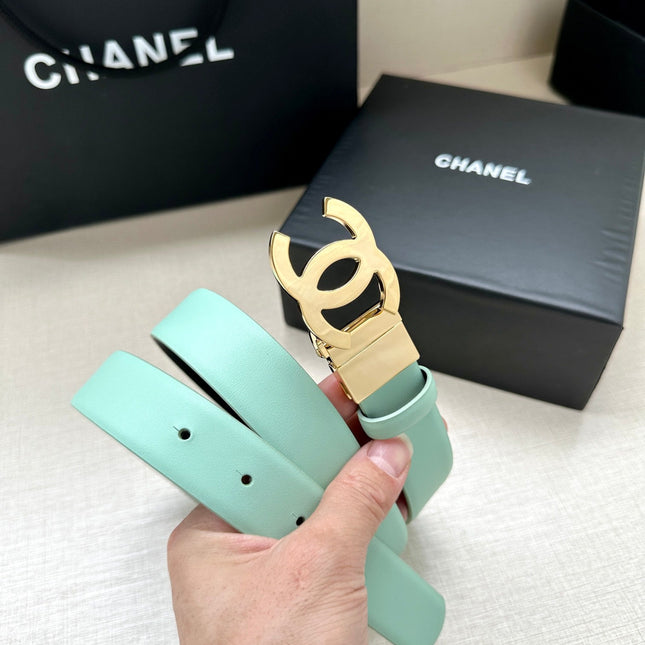 CC 30MM BELT IN GREEN MINT AND BLACK CALFSKIN WITH GOLD HARDWARE