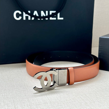 CC 30MM BELT IN BRONZE BROWN AND BLACK CALFSKIN WITH SILVER HARDWARE