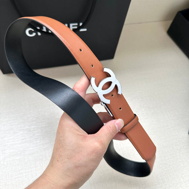 CC 30MM BELT IN BRONZE BROWN AND BLACK CALFSKIN WITH SILVER HARDWARE