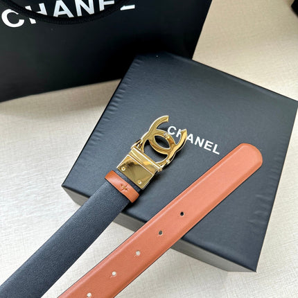 CC 30MM BELT IN BRONZE BROWN AND BLACK CALFSKIN WITH GOLD HARDWARE