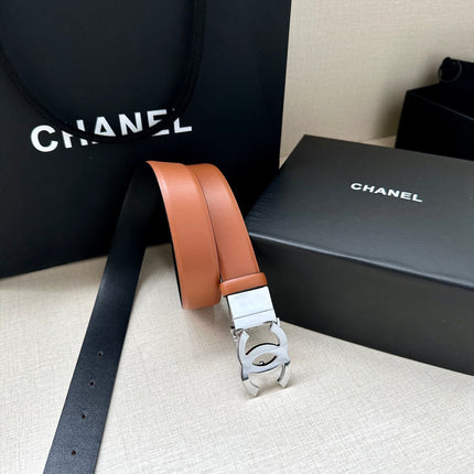 CC 30MM BELT IN BRONZE BROWN AND BLACK CALFSKIN WITH SILVER HARDWARE