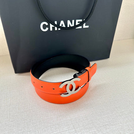CC 30MM BELT IN FIRE ORANGE AND BLACK CALFSKIN WITH SILVER HARDWARE