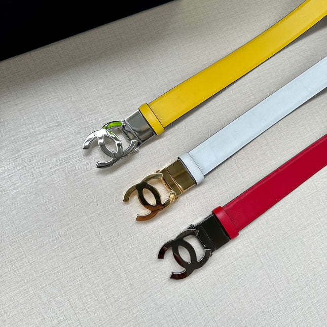 CC 30MM BELT IN BRIGHT YELLOW AND BLACK CALFSKIN WITH GOLD HARDWARE