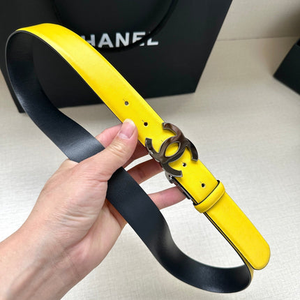 CC 30MM BELT IN BRIGHT YELLOW AND BLACK CALFSKIN WITH SILVER HARDWARE