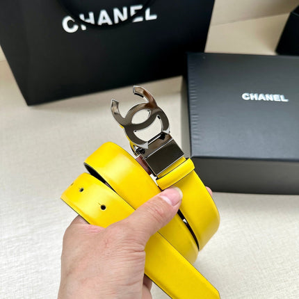 CC 30MM BELT IN BRIGHT YELLOW AND BLACK CALFSKIN WITH GOLD HARDWARE