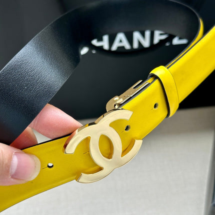 CC 30MM BELT IN BRIGHT YELLOW AND BLACK CALFSKIN WITH GOLD HARDWARE