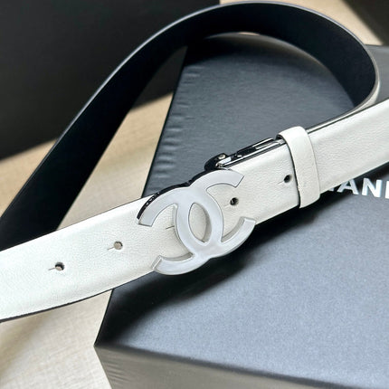 CC 30MM BELT IN WHITE AND BLACK CALFSKIN WITH SILVER HARDWARE