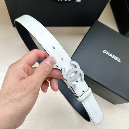 CC 30MM BELT IN WHITE AND BLACK CALFSKIN WITH SILVER HARDWARE