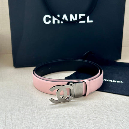 CC 30MM BELT IN LIGHT PINK AND BLACK CALFSKIN WITH SILVER HARDWARE
