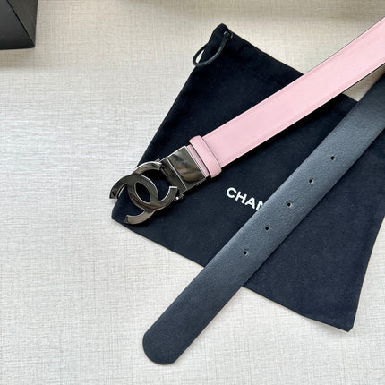 CC 30MM BELT IN LIGHT PINK AND BLACK CALFSKIN WITH SILVER HARDWARE