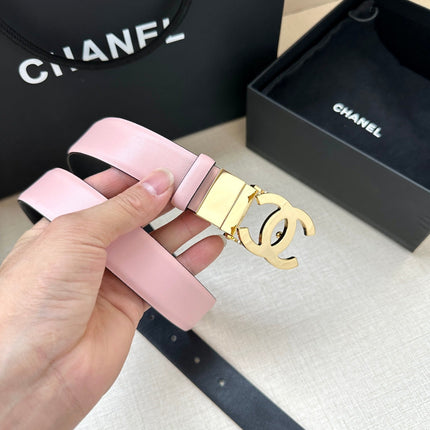 CC 30MM BELT IN LIGHT PINK AND BLACK CALFSKIN WITH GOLD HARDWARE