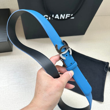CC 30MM BELT IN BLUE AND BLACK CALFSKIN WITH SILVER HARDWARE