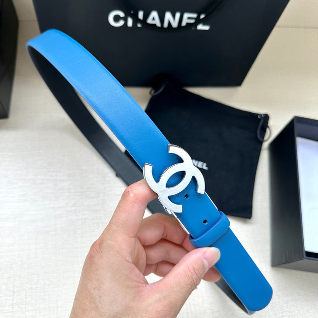 CC 30MM BELT IN BLUE AND BLACK CALFSKIN WITH SILVER HARDWARE