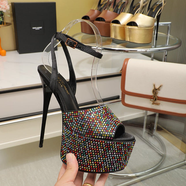 SL SUPER HIGH HEELS SANDAL RAINBOW CRYSTAL SATIN