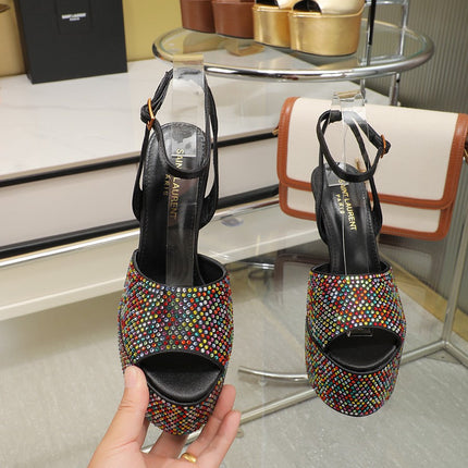SL SUPER HIGH HEELS SANDAL RAINBOW CRYSTAL SATIN