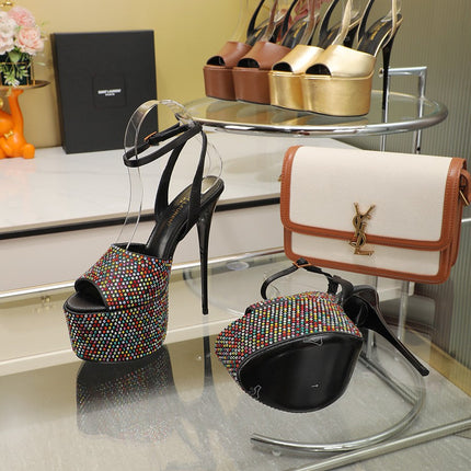 SL SUPER HIGH HEELS SANDAL RAINBOW CRYSTAL SATIN