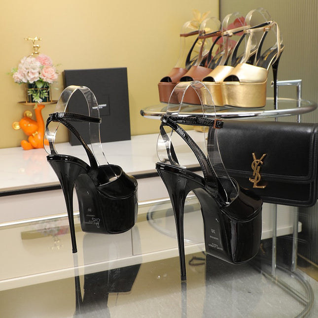 SL SUPER HIGH HEELS SANDAL GLOSSY BLACK CALFSKIN
