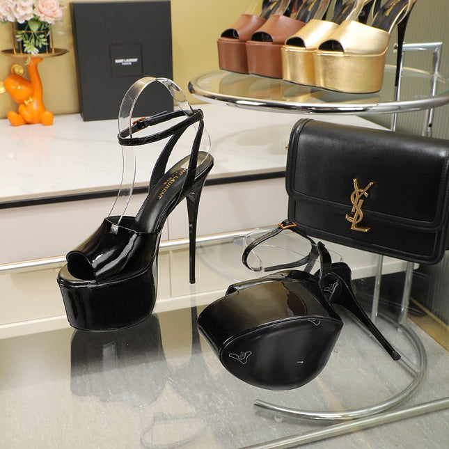 SL SUPER HIGH HEELS SANDAL GLOSSY BLACK CALFSKIN