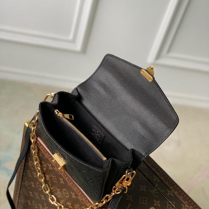POCHETTE MÉTIS EAST WEST 21 IN GUN METAL EMBOSSED CALFSKIN GOLD HARDWARE