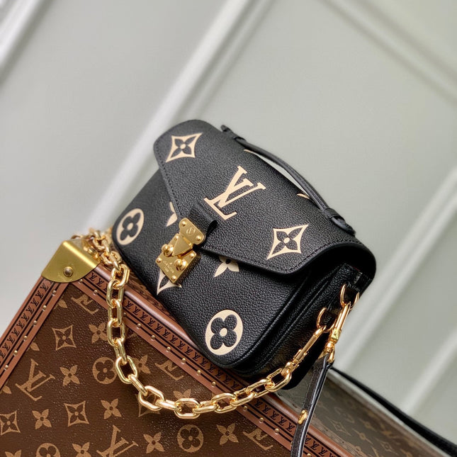 POCHETTE MÉTIS EAST WEST 21 IN BLACK AND BEIGE MONOGRAM EMPREINTE CALFSKIN EMBOSSED LOGO