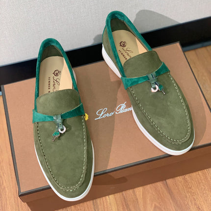 LP CHARMS WALK BABOUCHE LOAFERS OLIVE AND PINE SUEDE