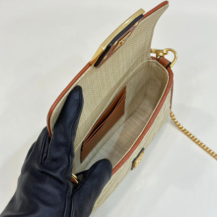 FENDI 19 BAGUETTE BAG IN FLAX YELLOW CANVAS WITH GOLD HARDWARE