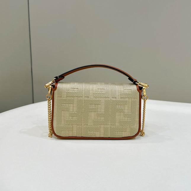 FENDI 19 BAGUETTE BAG IN FLAX YELLOW CANVAS WITH GOLD HARDWARE
