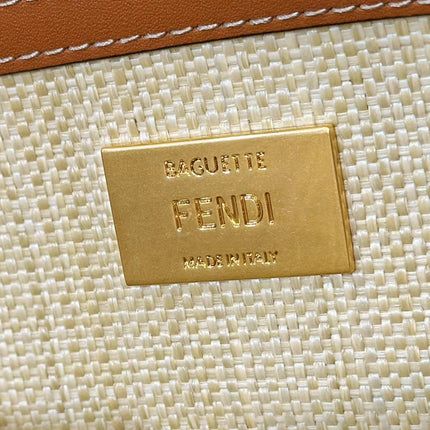 Fend Baguette Tan Beige Canvas Bag 27 with FF Embroidery Ghw