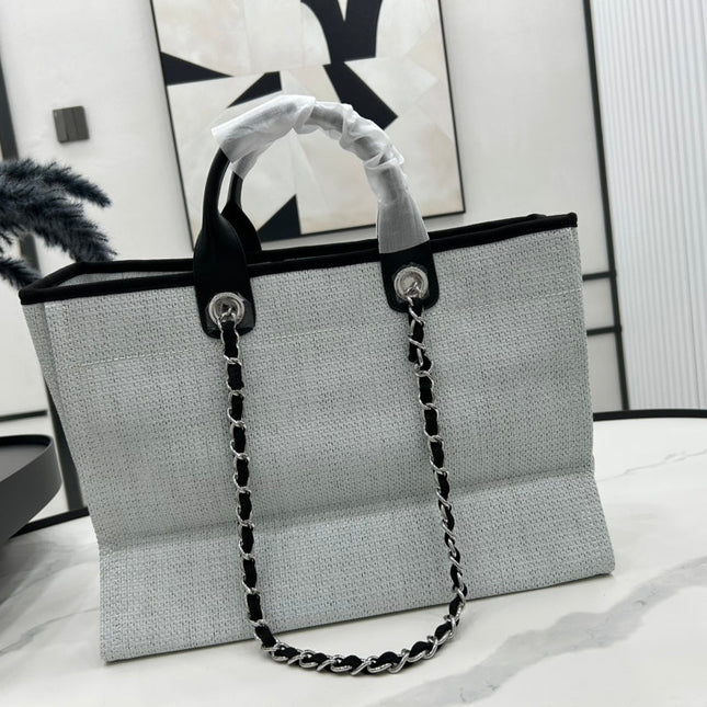 CC DEAUVILLE LARGE 38 TOTE BAG IN LIGHT GREY CANVAS WITH BLACK LOGO