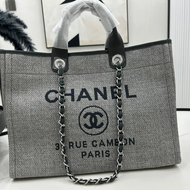 CC DEAUVILLE LARGE 38 TOTE BAG IN GREY CANVAS WITH BLACK LOGO