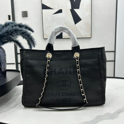 CC DEAUVILLE LARGE 38 TOTE BAG IN BLACK CANVAS