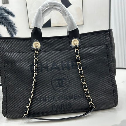 CC DEAUVILLE LARGE 38 TOTE BAG IN BLACK CANVAS