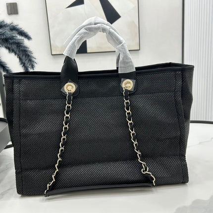 CC DEAUVILLE LARGE 38 TOTE BAG IN BLACK CANVAS