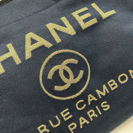 CC DEAUVILLE LARGE 38 TOTE BAG IN BLACK CANVAS WITH GOLD EMBROIDERED LOGO