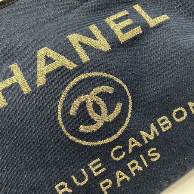 CC DEAUVILLE LARGE 38 TOTE BAG IN BLACK CANVAS WITH GOLD EMBROIDERED LOGO