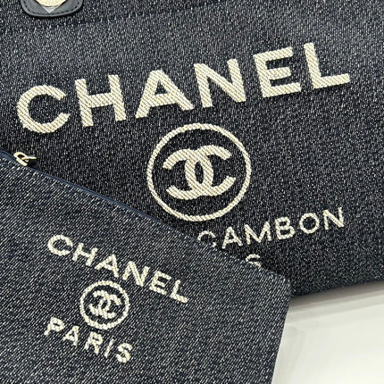 CC DEAUVILLE LARGE 38 TOTE BAG IN BLACK CANVAS WITH WHITE LOGO EMBROIDERED