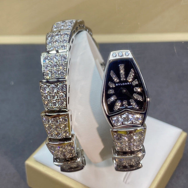 SERPENTI JEWELRY ALL WHITE GOLD WITH DIAMOND BLACK DIAL