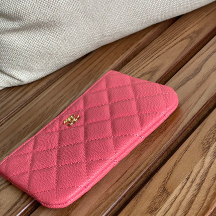 CC CLASSIC SMALL 15 ZIPPED POUCH IN BLUSH RED GRAINED CALFSKIN