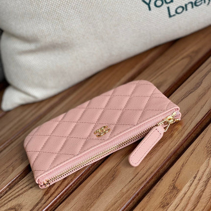 CC CLASSIC SMALL 15 ZIPPED POUCH IN LIGHT PINK GRAINED CALFSKIN