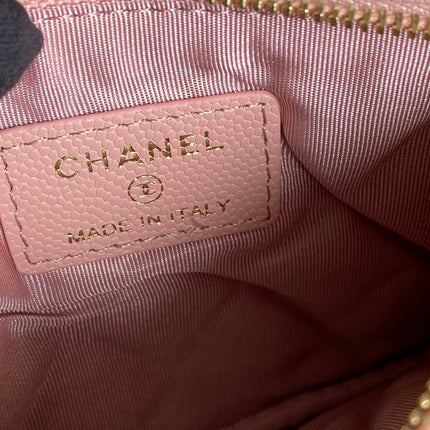 CC CLASSIC SMALL 15 ZIPPED POUCH IN LIGHT PINK GRAINED CALFSKIN